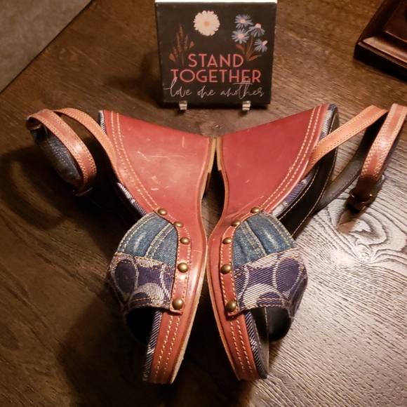 Coach Lynda Patchwork Leather Denim Snake Wedge 8 - Picture 10 of 16